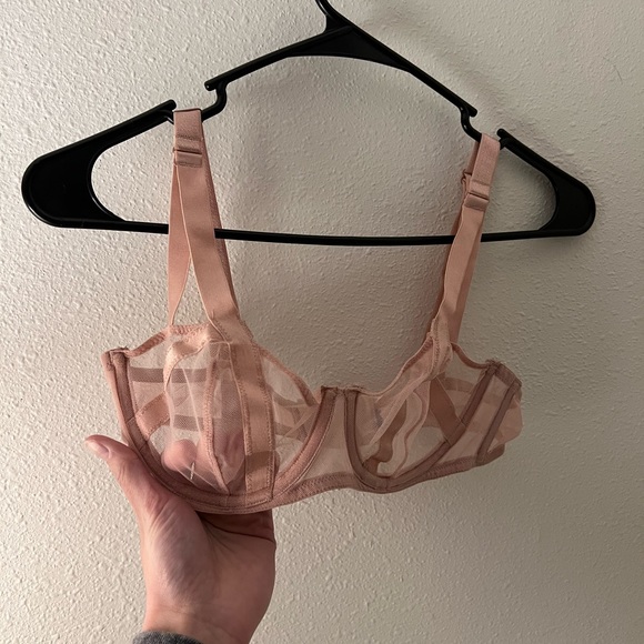 Victoria’s secret bra luxe lingerie unlined mesh balconette caged pink sheer - Picture 2 of 4